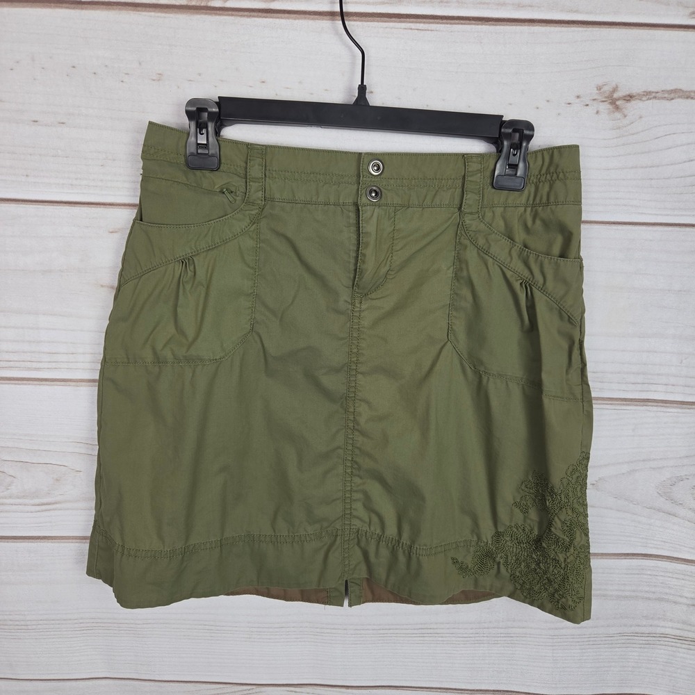 REI Skirt Women 4 Olive Green Hiking Outdoor Floral Embroidery Utility